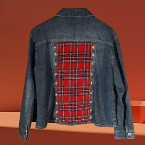 Upcycled Denim Red Plaid Jacket
